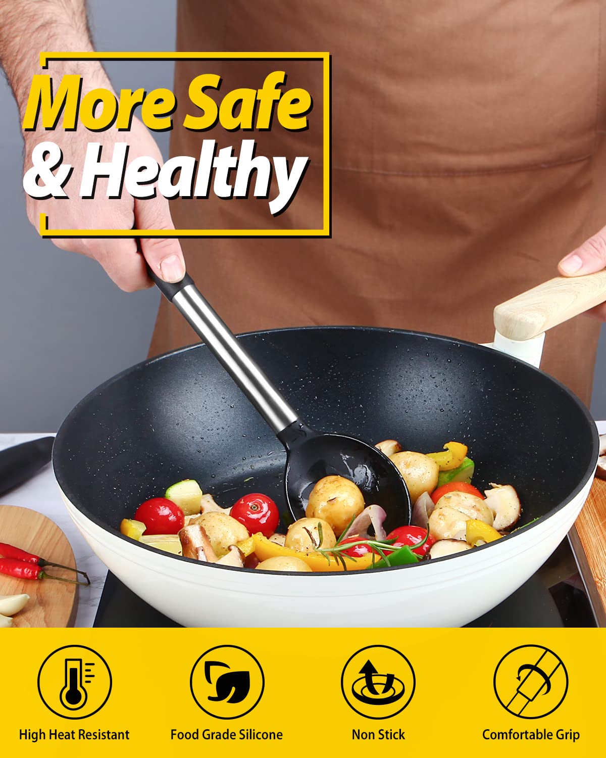 BundlePro slotted silicone spoon drains liquid efficiently.