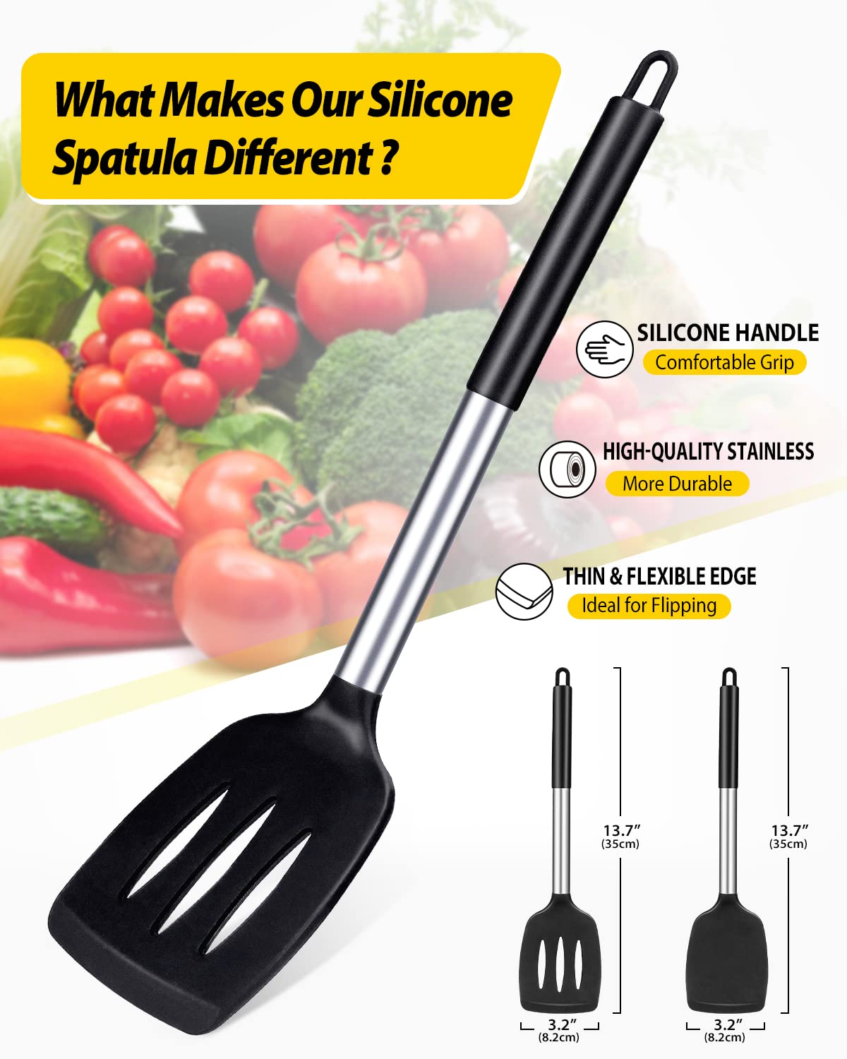 Bundlepro black slotted spatula ideal for nonstick pans and sauces