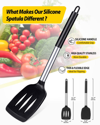 Bundlepro black slotted spatula ideal for nonstick pans and sauces