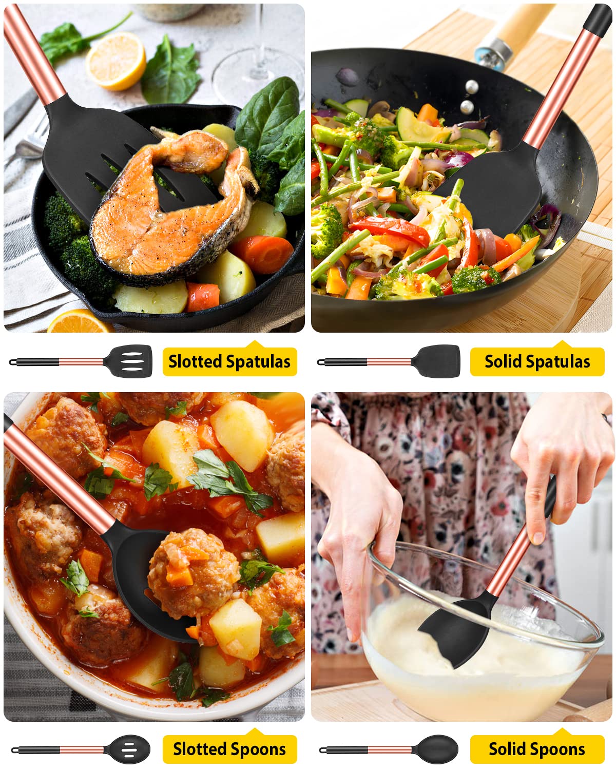 Bundlepro slotted spoons with rose-gold handles for quick draining and serving