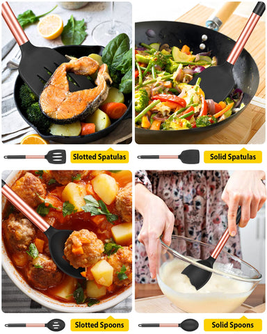 Bundlepro slotted spoons with rose-gold handles for quick draining and serving