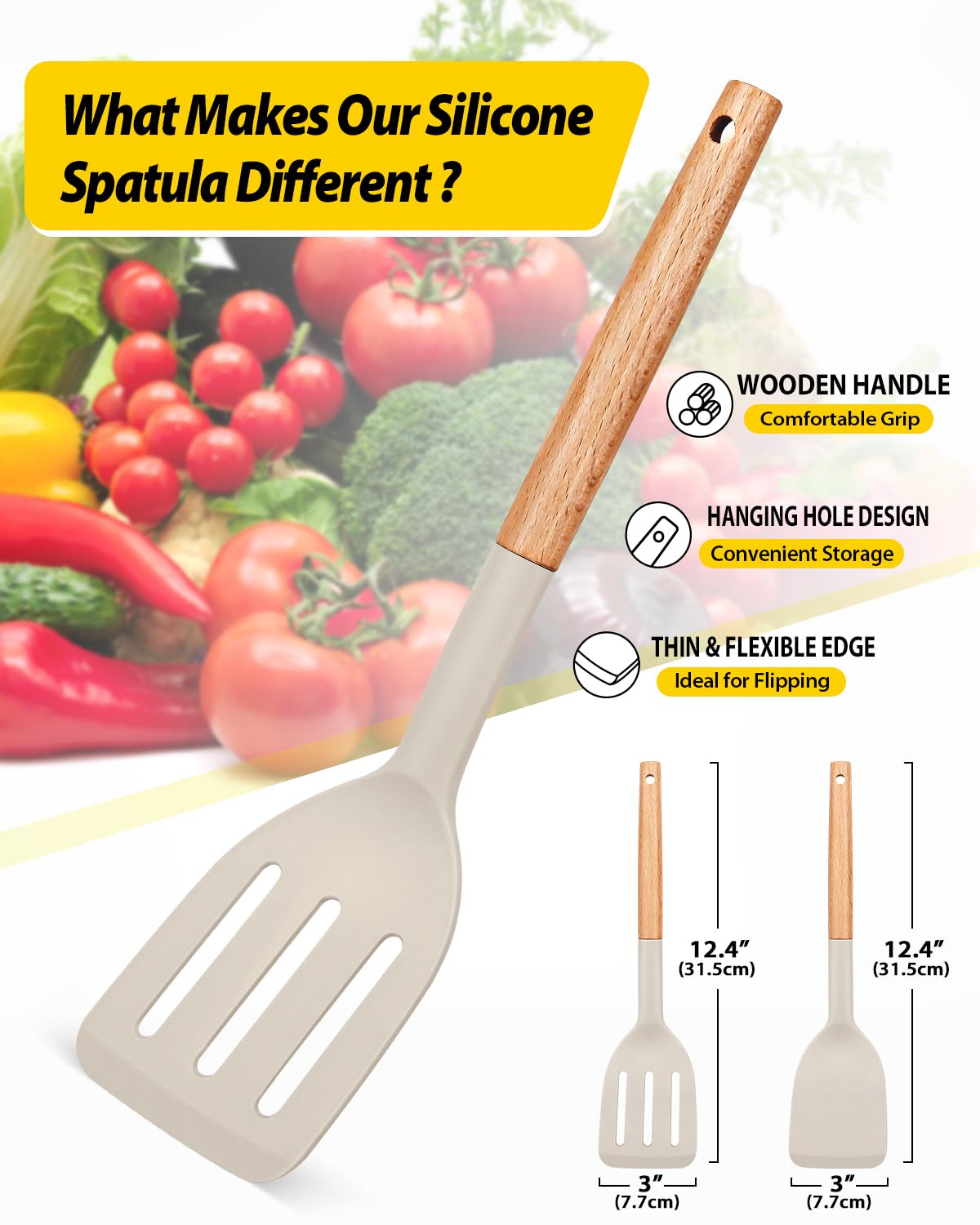 Bundlepro spatula with soft silicone head for gentle, coating-safe flipping.