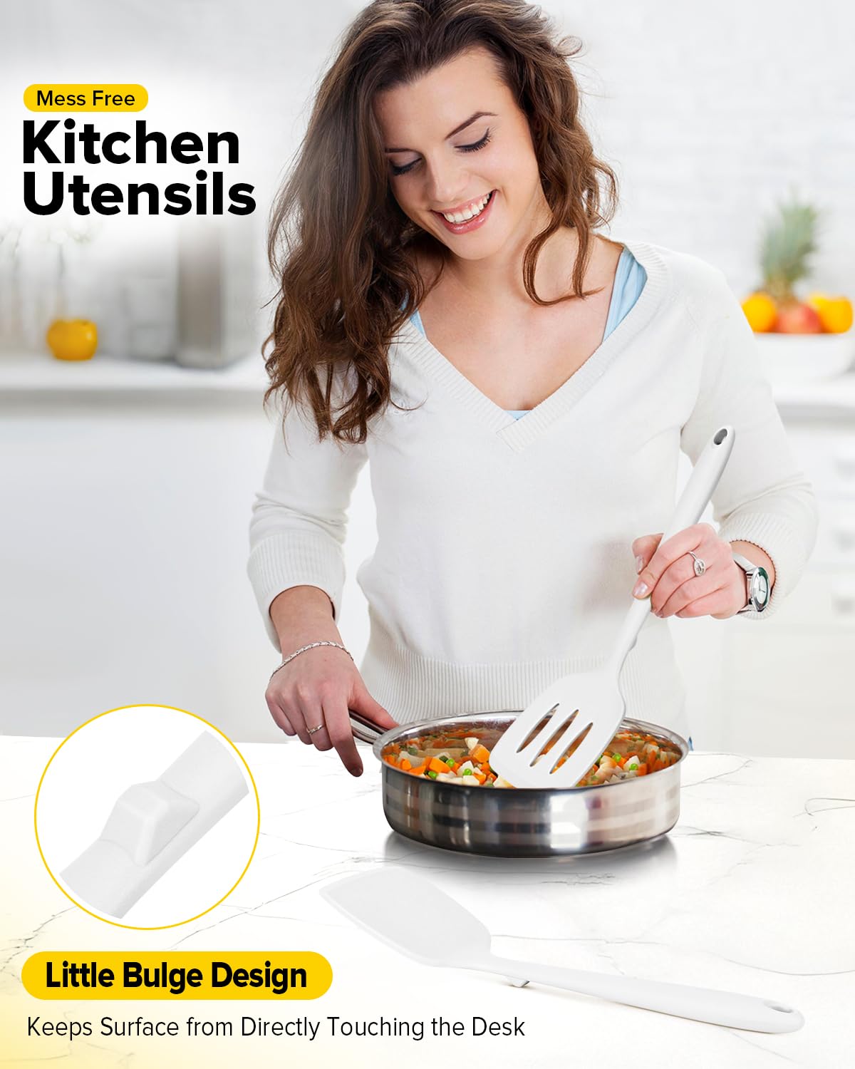 Bundlepro white spatula showing heat resistance for high-temp cooking