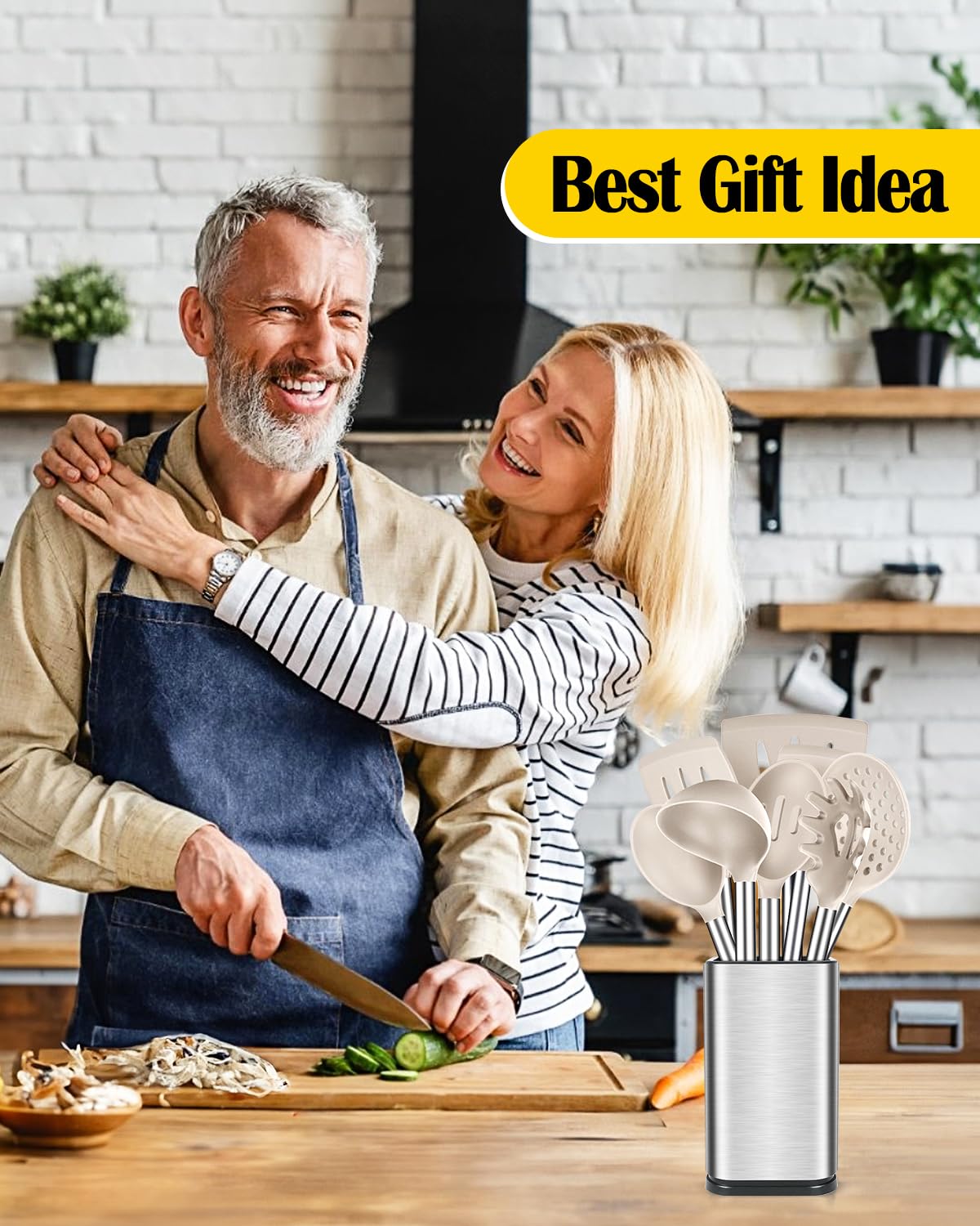 BundlePro stainless steel holder keeps utensils organized on the counter.