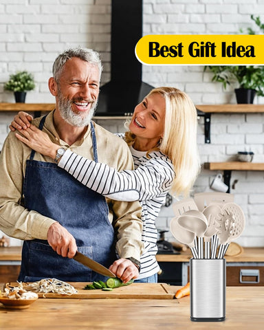 BundlePro stainless steel holder keeps utensils organized on the counter.