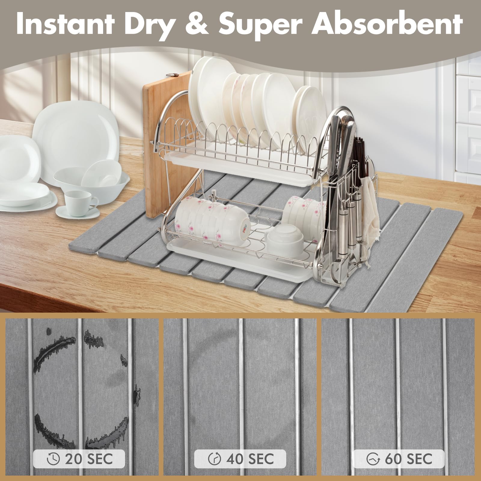 Anti-slip pad helps keep the Bunmery mat steady on wet counters.