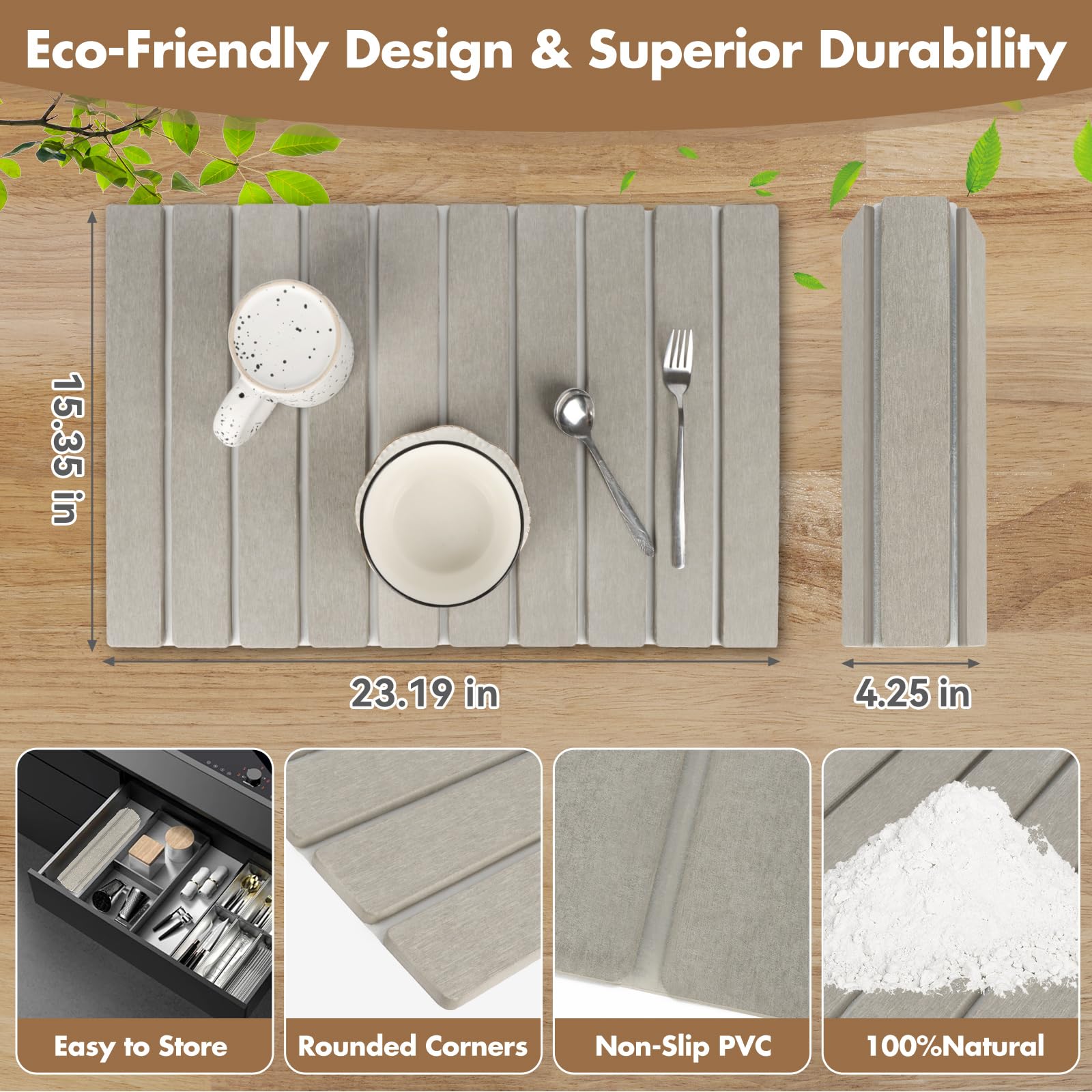 Bunmery collapsible drying mat rolled compact for easy kitchen storage.