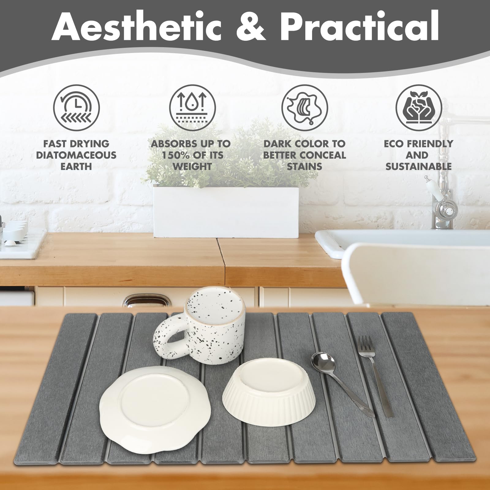 Bunmery diatomaceous earth mat demonstrates superb absorbency for wet dishes.