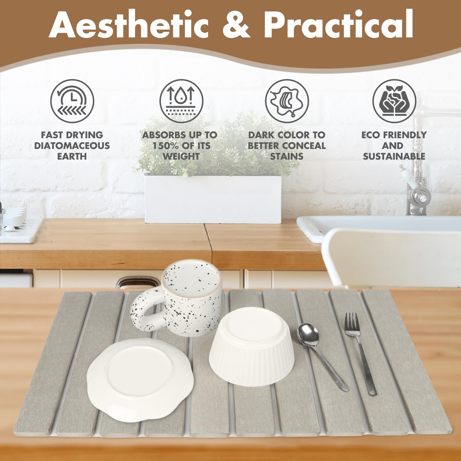 Bunmery diatomite drying pad absorbs moisture swiftly after washing dishes.