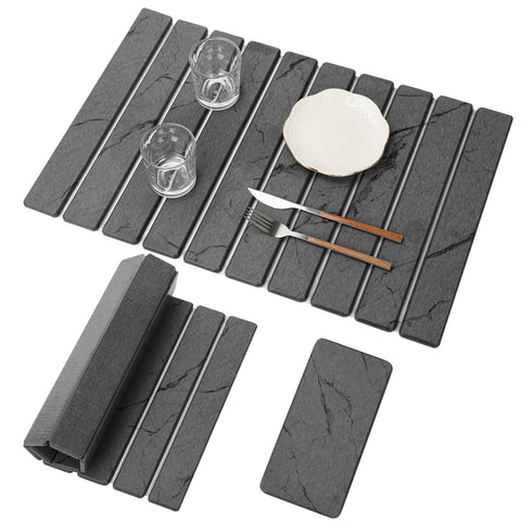 Bunmery large stone drying mat in dark gray with marble pattern, absorbs moisture quickly.