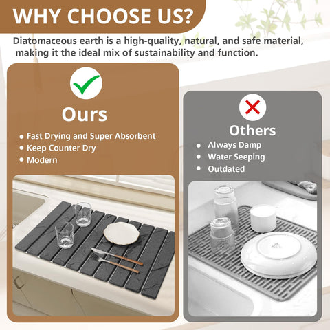 Bunmery marble-pattern dark gray mat conceals stains while drying dishes.