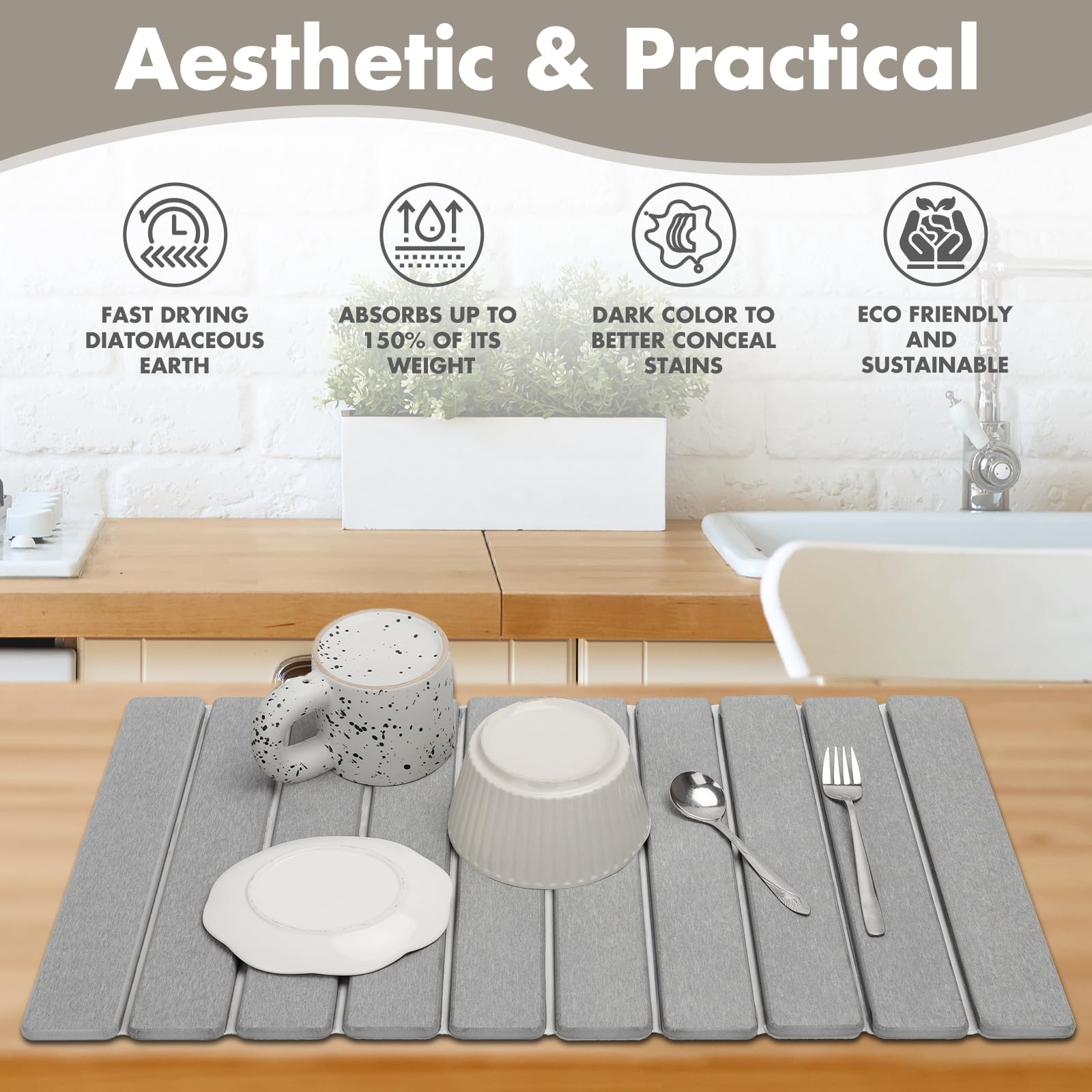 Bunmery stone drying mat absorbing water rapidly after dishwashing sessions.