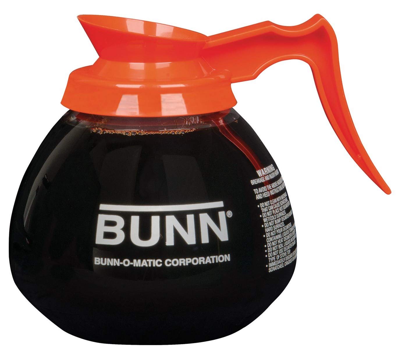 Bunn decaf orange front view highlights vibrant color and 12-cup capacity.