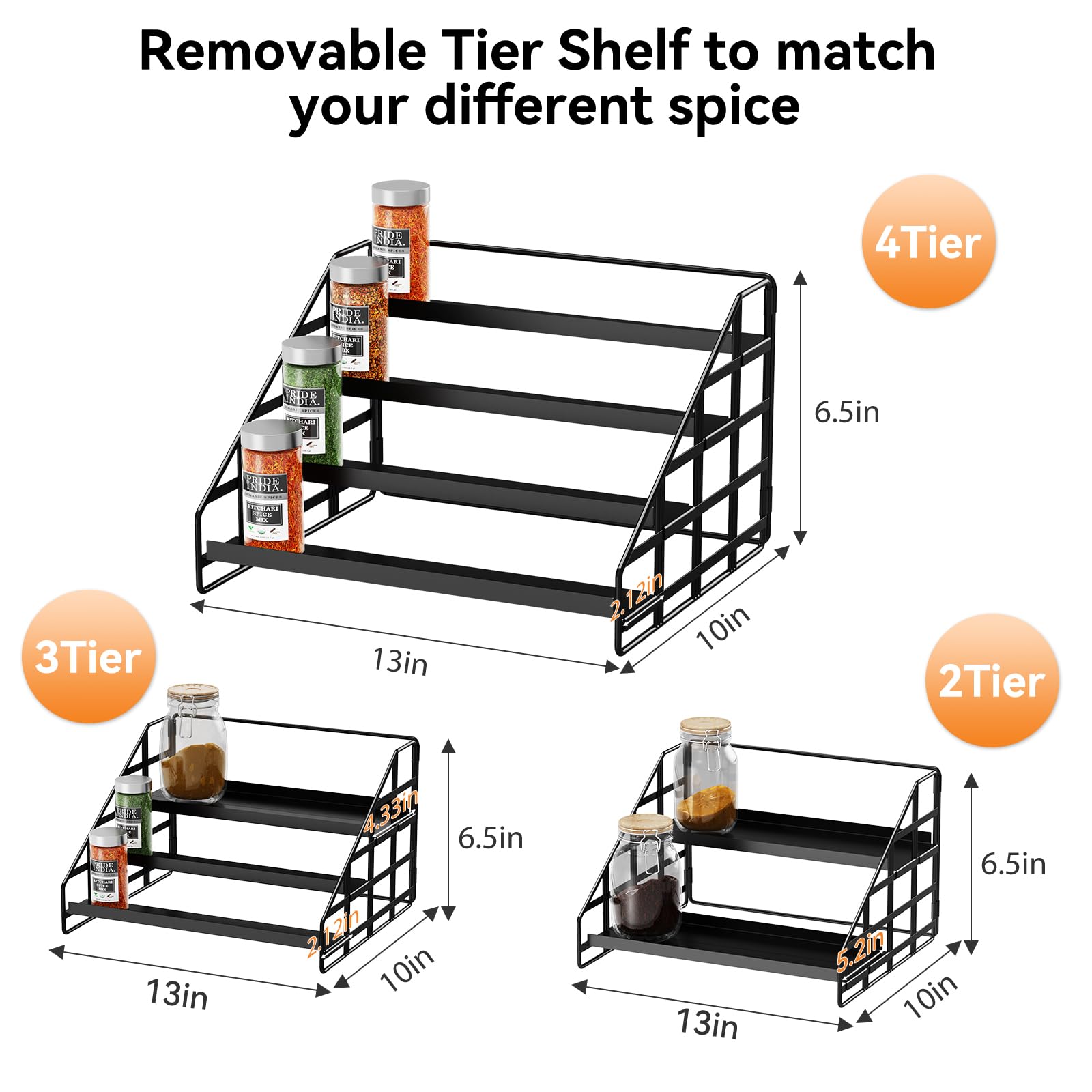 Bunoxea spice rack depth-adjustable shelves demonstrate customization.