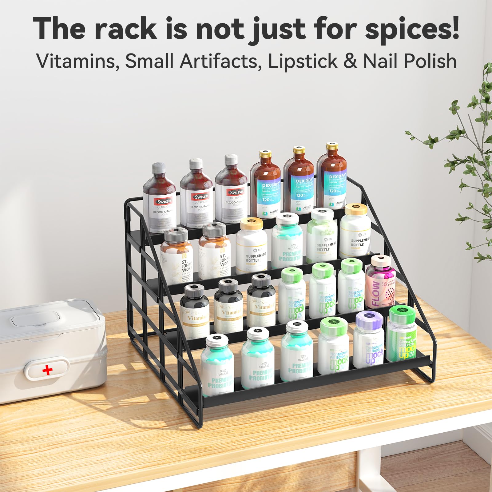 Bunoxea metal spice rack with anti-fall guardrails.