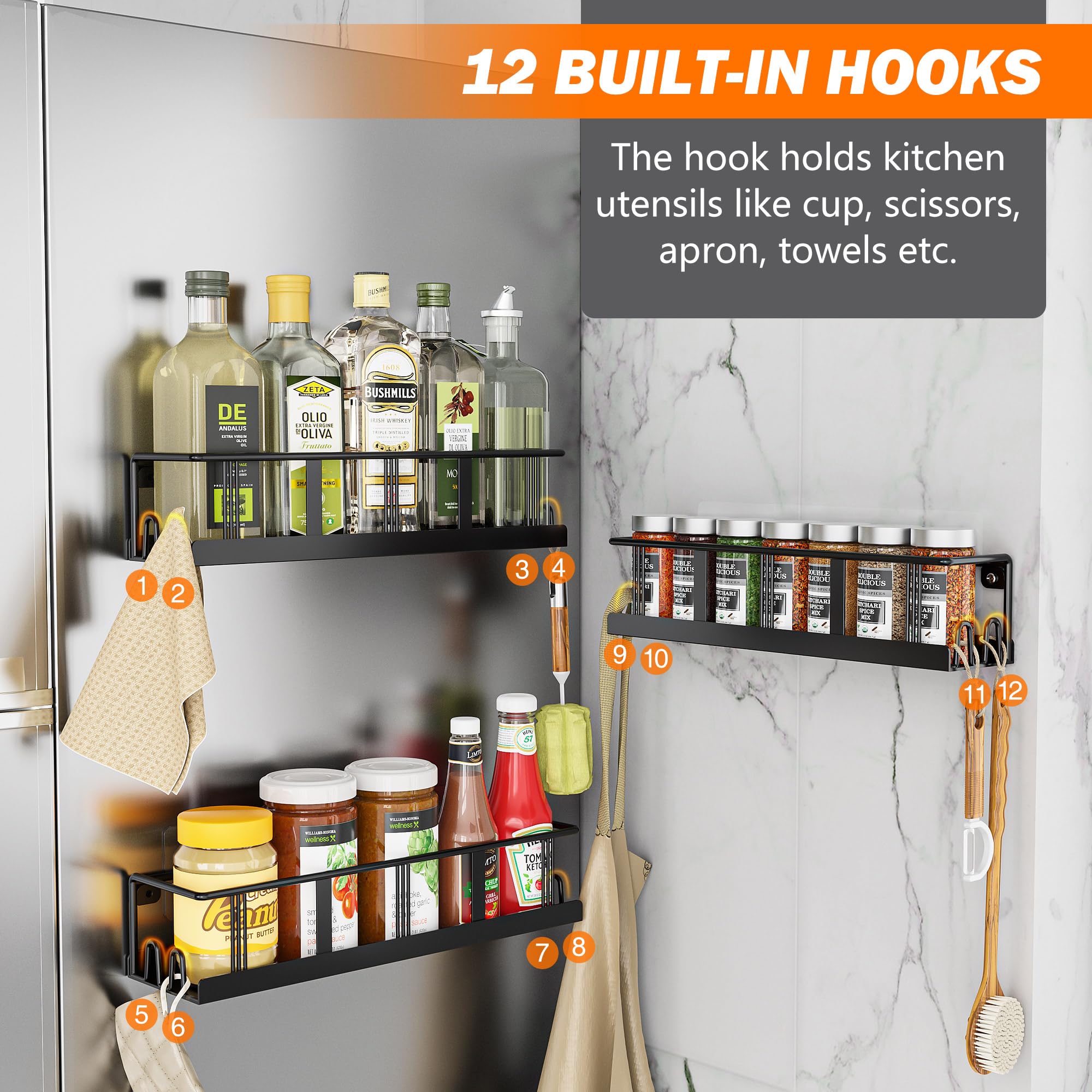 Sturdy iron bottom plate of Bunoxea spice rack keeps bottles stable