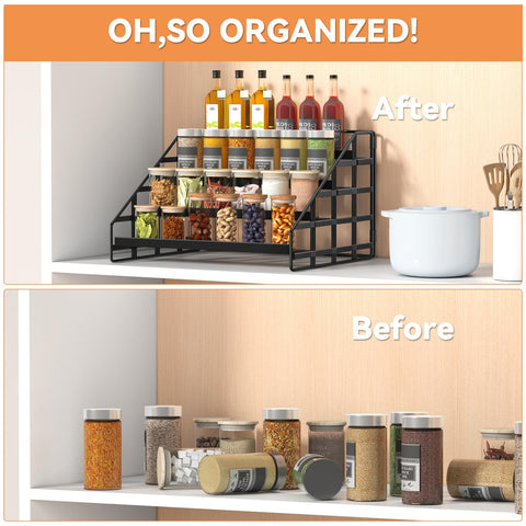 Bunoxea spice rack on countertop keeps jars neatly arranged.