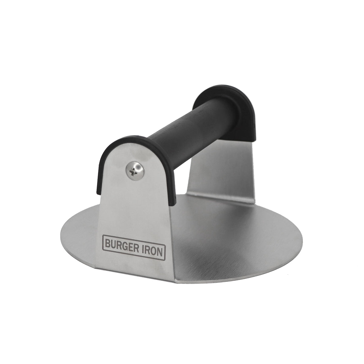 Burger Iron extra-wide 6-inch round press for ultra-thin, crispy burgers.