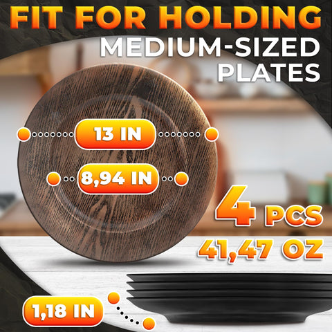 BURIUS faux-wood charger plates offer rustic charm and easy cleanup after gatherings.