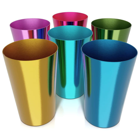 BURIUS retro aluminum cups with color finish, six-pack for festive gatherings.