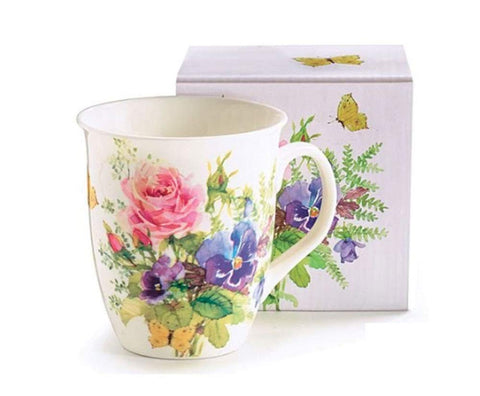 Burton Abundant Blooms porcelain mug features a floral bouquet, perfect for daily coffee