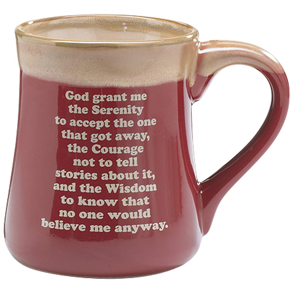 Burton+BURTON Born to Fish mug back view, features Fisherman's Serenity Prayer message