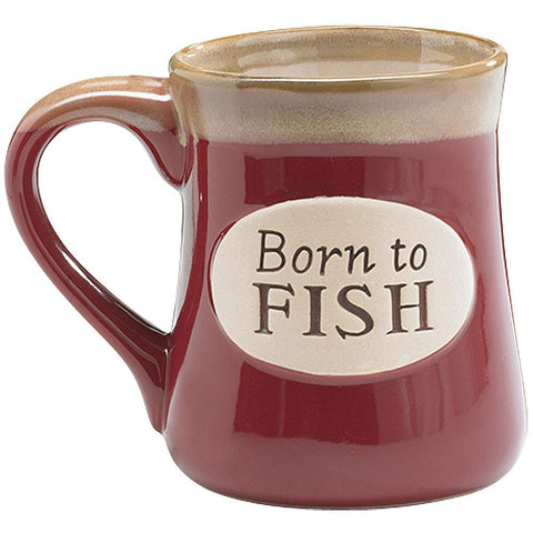 Burton+BURTON Born to Fish mug front view, ideal fishing gift for coffee breaks