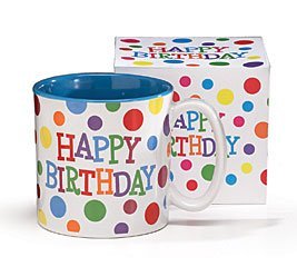 Burton+BURTON Happy Birthday Polka Dot Mug with blue interior for cheerful beverages.