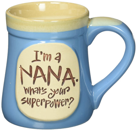 Burton & BURTON I'm a Nana What's Your Superpower mug, hand-painted blue design for cozy mornings.