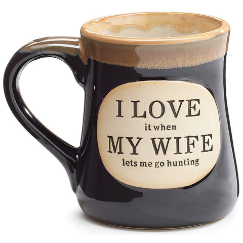 Burton+BURTON Love It When My Wife Lets Me Go Hunting mug, 18oz, perfect for outdoor coffee or tea.