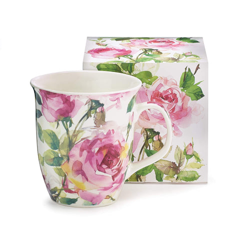 Burton & Burton porcelain mug with pink roses, ideal for tea or coffee moments