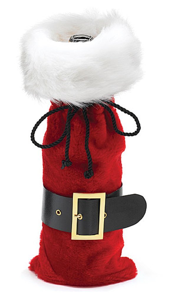 Burton BURTON Santa belt wine bottle cover with plush fleece and gold buckle, ideal for festive gifting