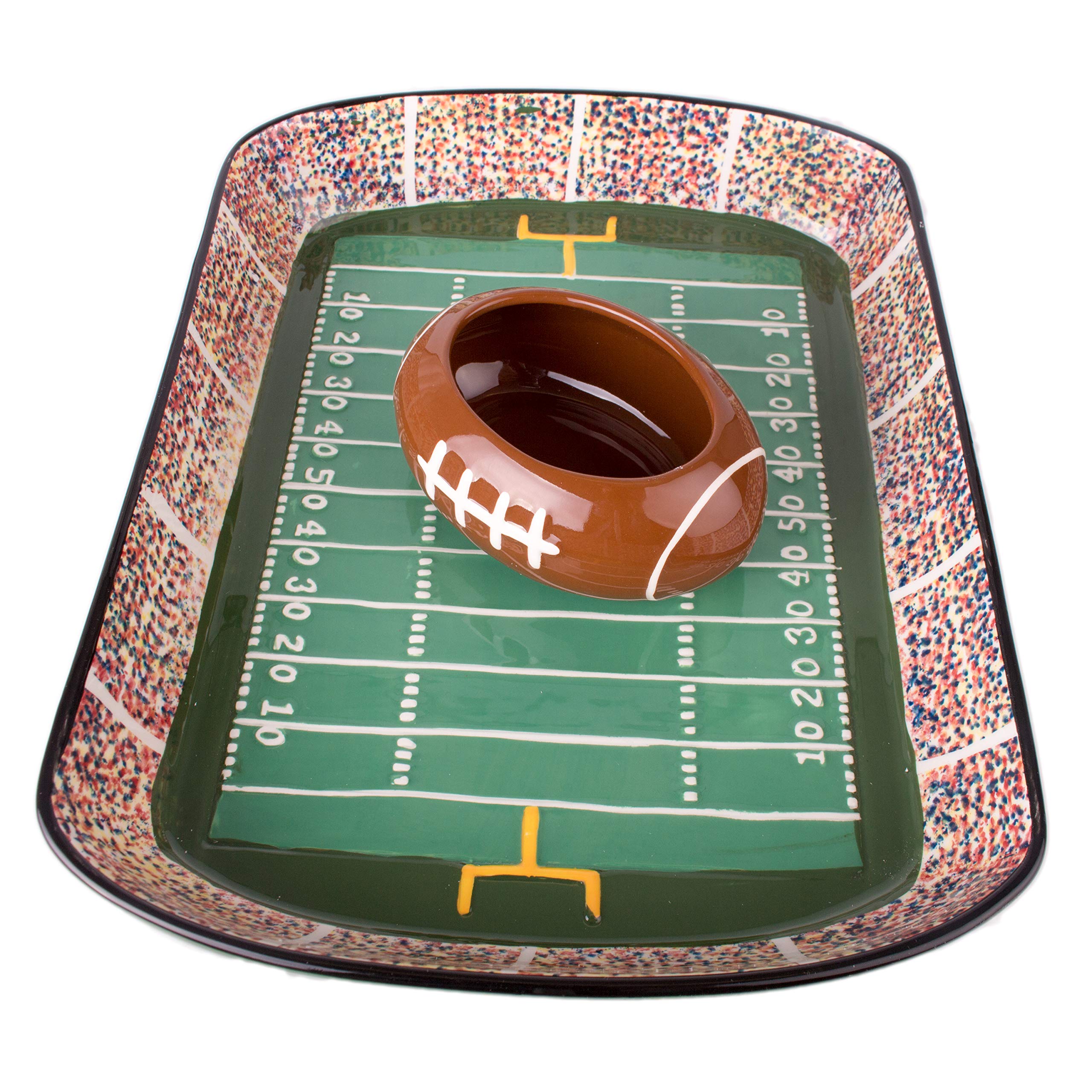 Burton removable football dip dish enhances game-day snack presentation.