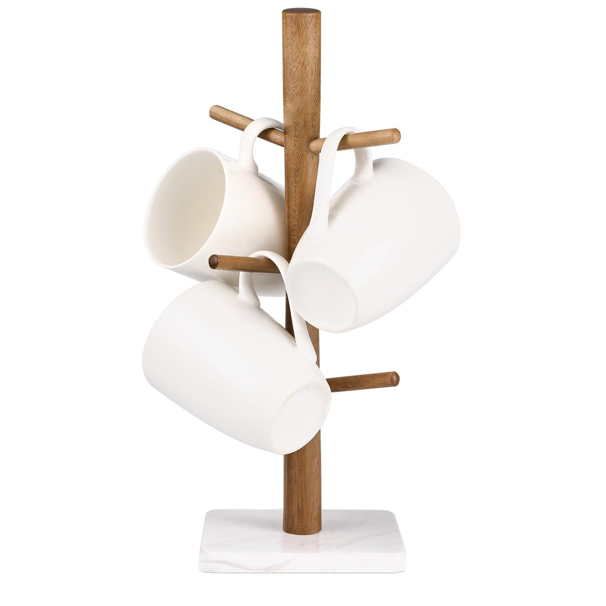 Buruis wood mug holder with marble base keeps mugs neatly displayed