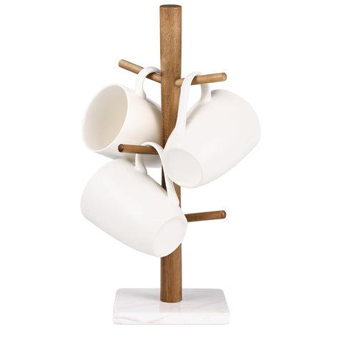 Buruis wood mug holder with marble base keeps mugs neatly displayed