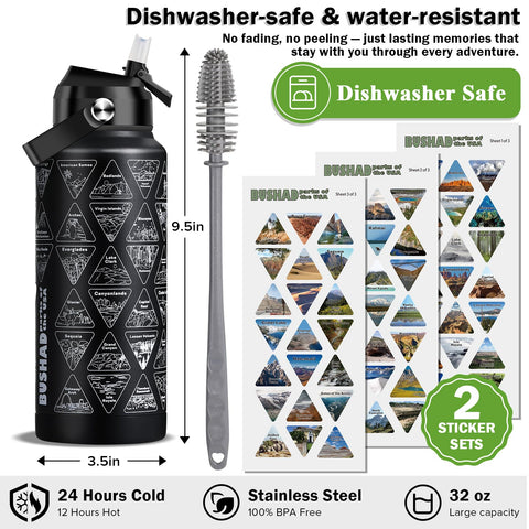 BUSHAD leakproof lid on the National Parks bottle for spill-free adventures
