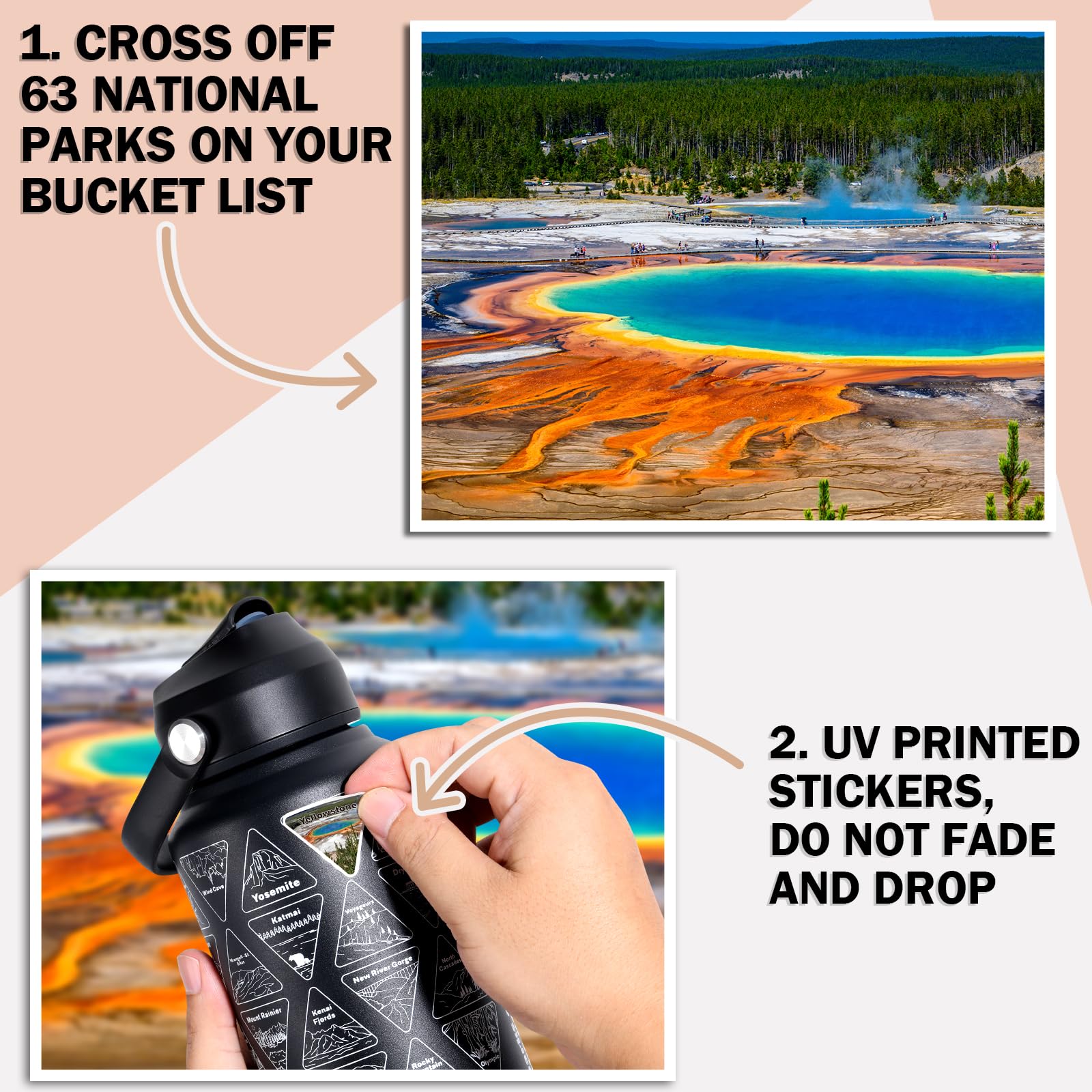 BUSHAD bottle with park sticker set for marking trail visits