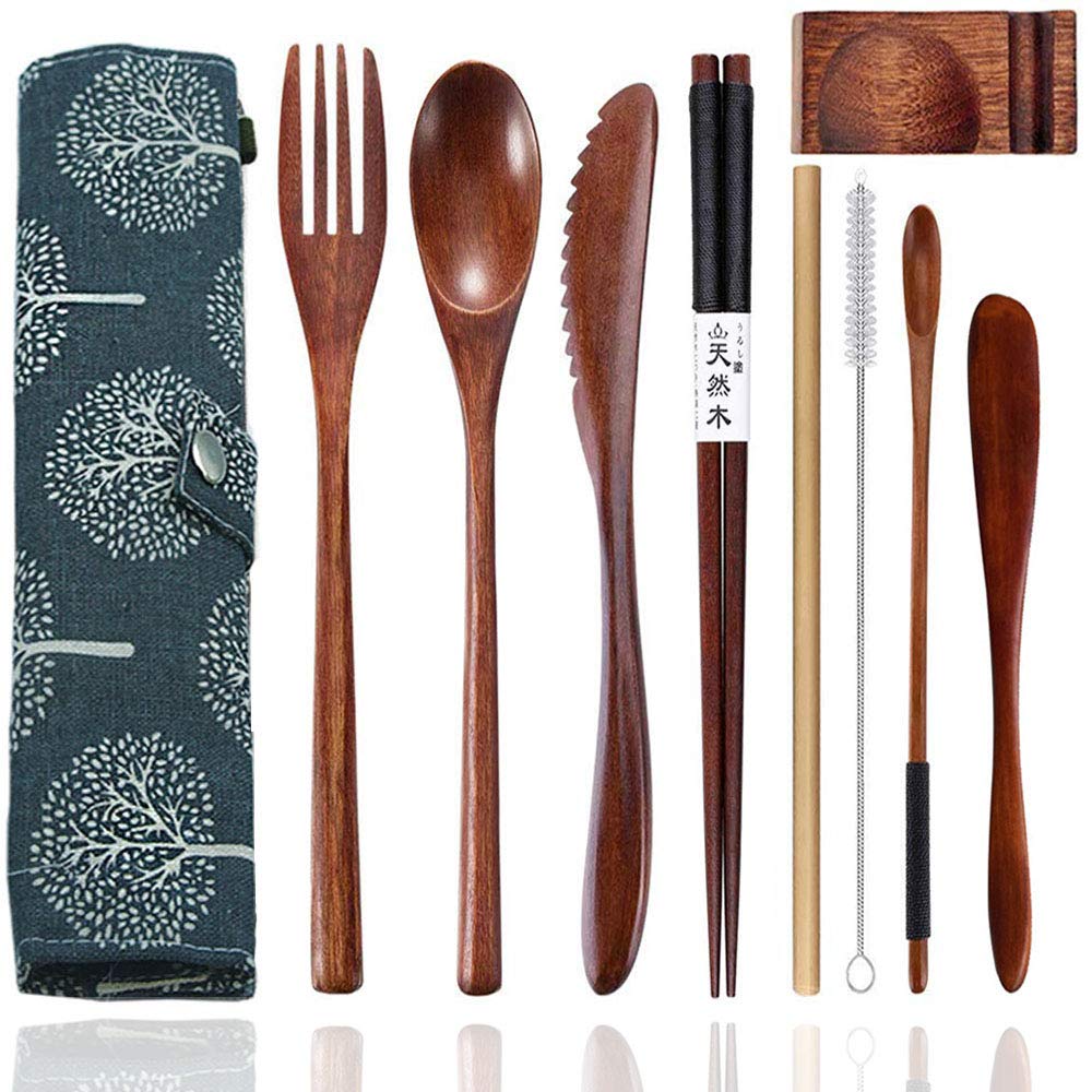 Busnos bamboo utensils with case for travel dining on the go