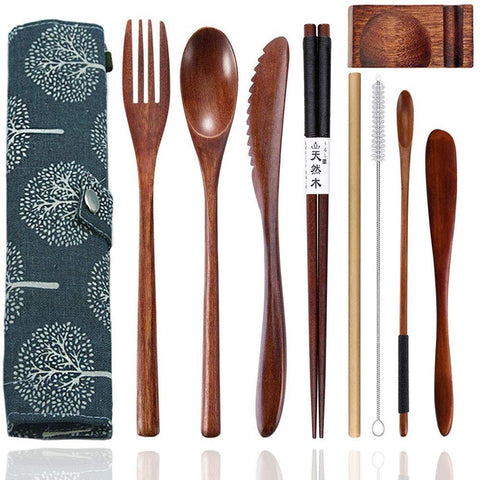Busnos bamboo utensils with case for travel dining on the go