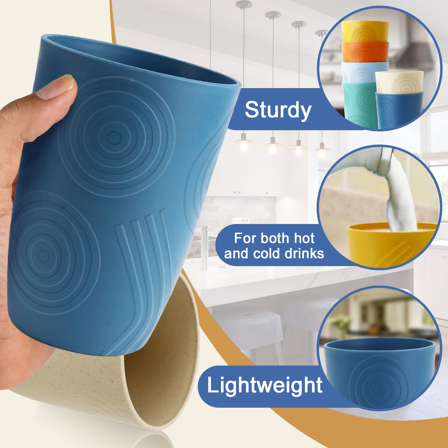 BUSOKIP dishwasher-safe wheat straw cups 16 oz for easy cleaning