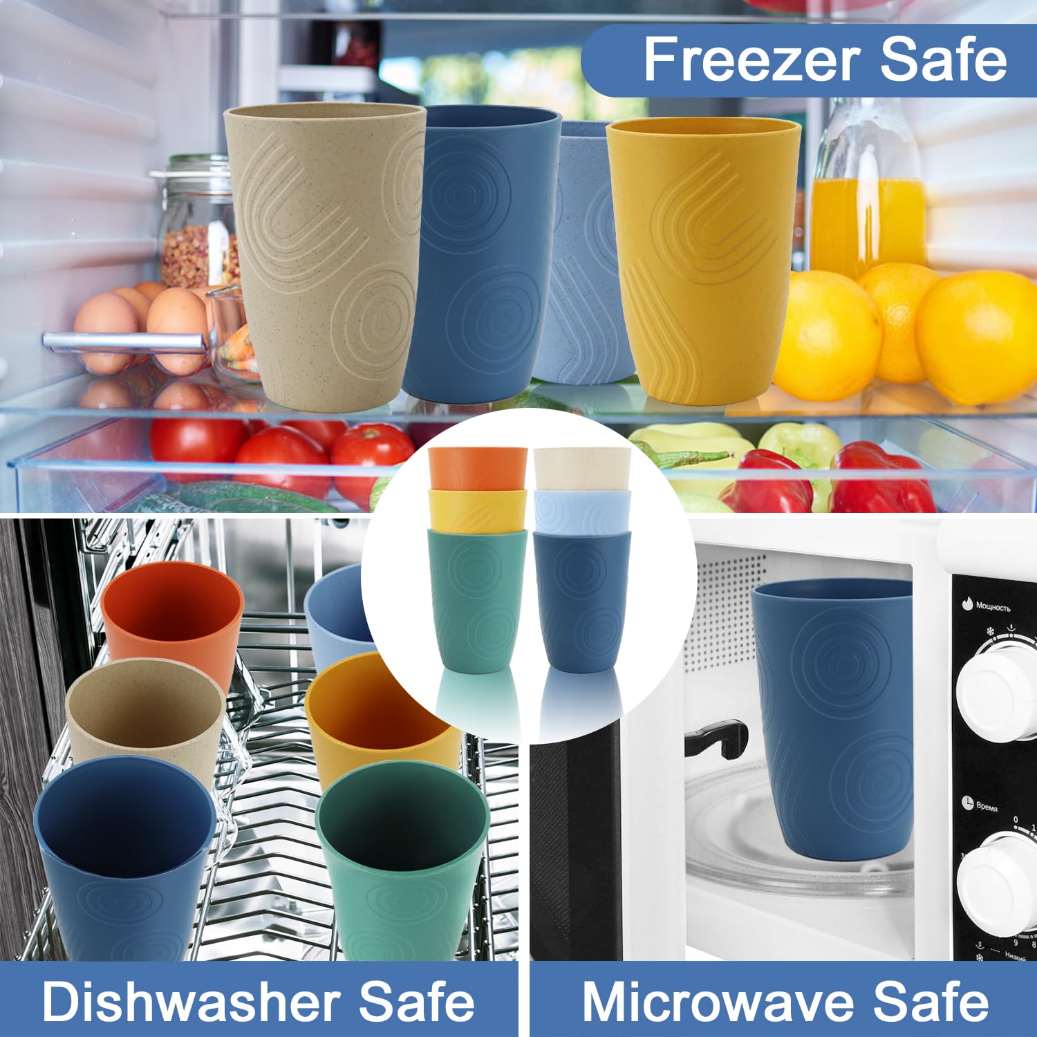 BUSOKIP stackable 16 oz wheat straw cups saving kitchen space