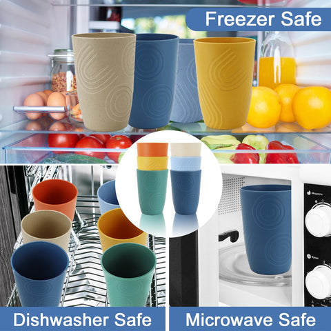 BUSOKIP stackable 16 oz wheat straw cups saving kitchen space
