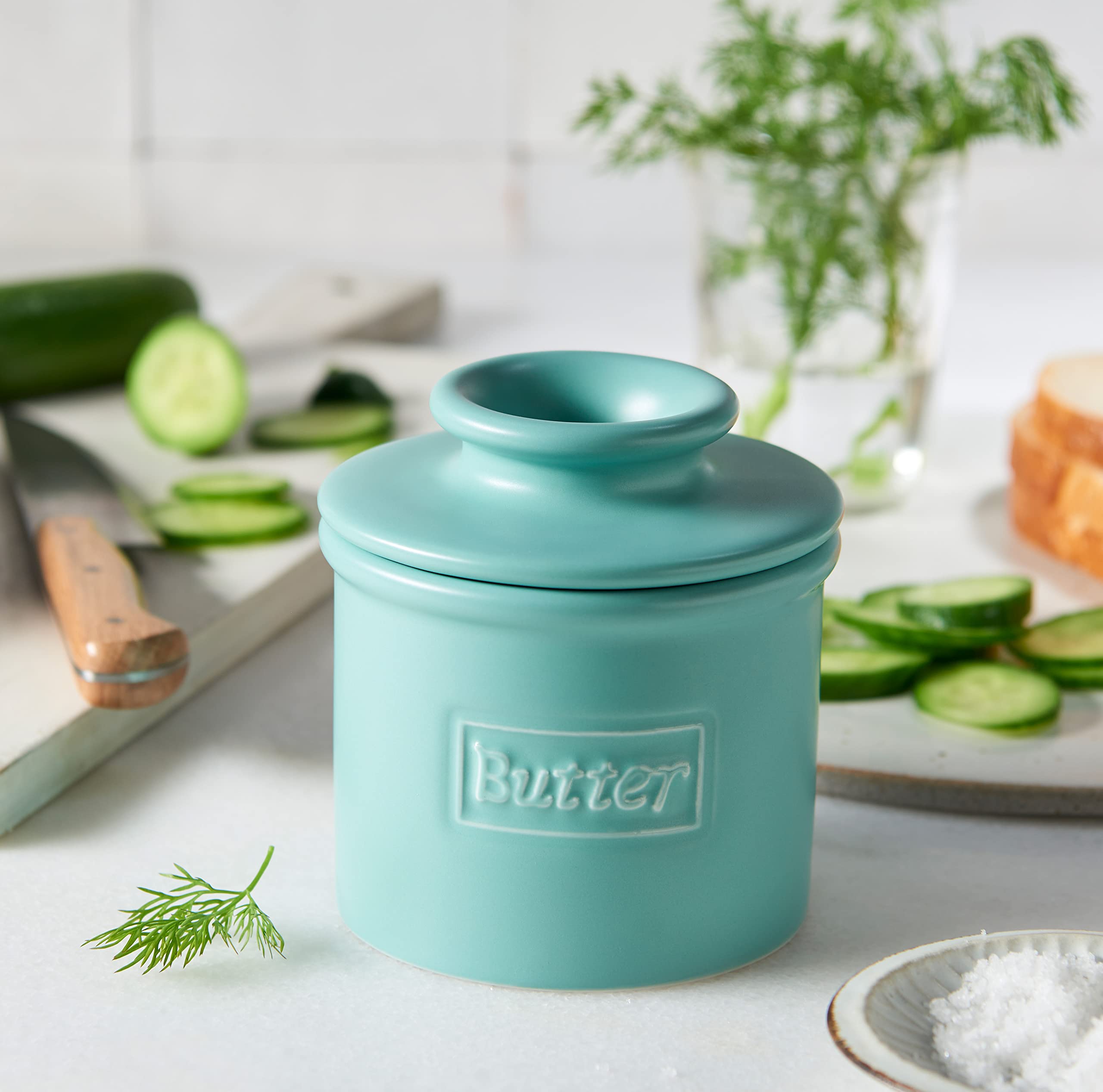 Close-up of Butter Bell lid showing airtight seal preserves freshness