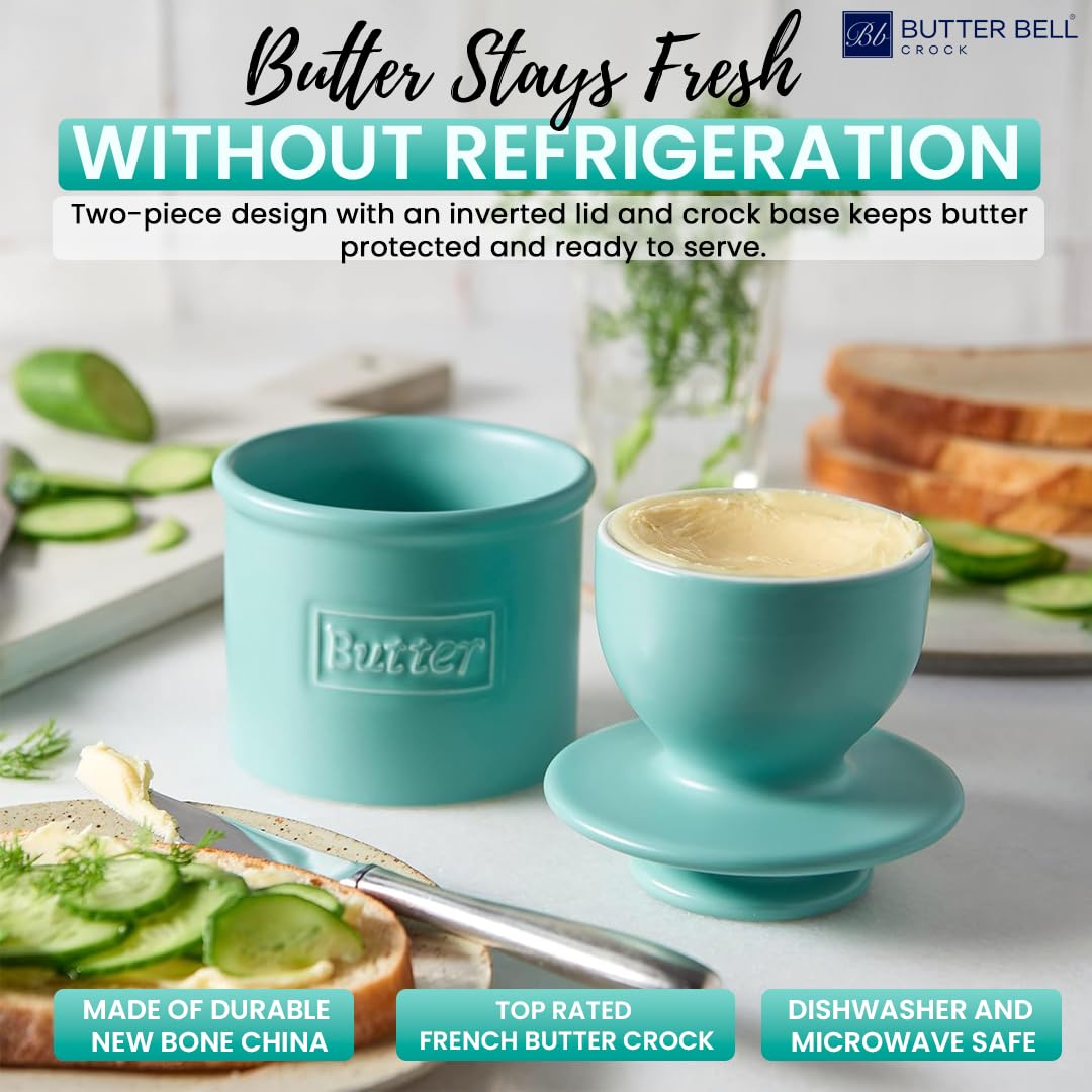 Butter Bell Aqua Café Matte at table ready for spreadable butter