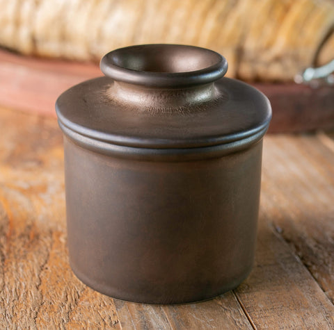 Butter Bell bronze glaze closeup highlights durable ceramic finish and scratch resistance.