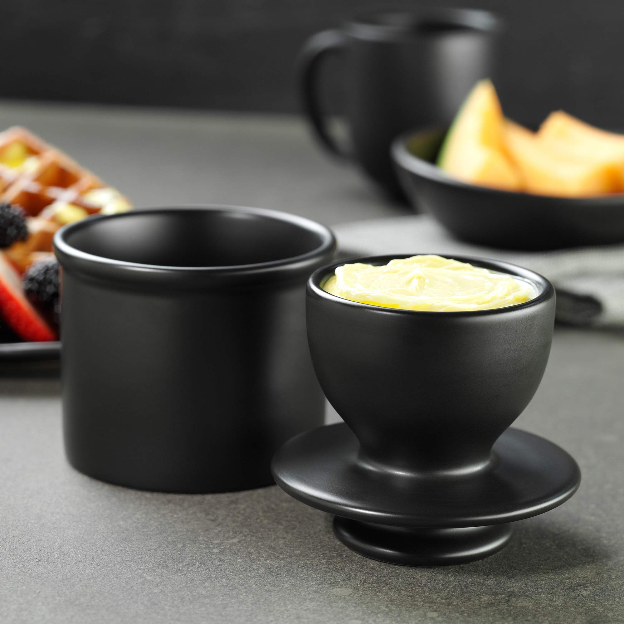 Butter Bell crock close-up highlights durable ceramic construction and timeless two-piece design.