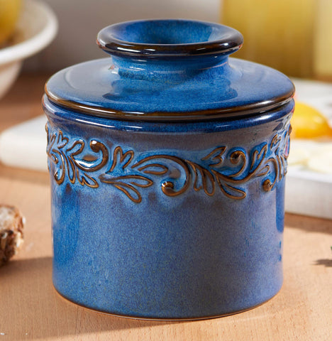 Butter Bell on countertop in denim blue ready for spreading