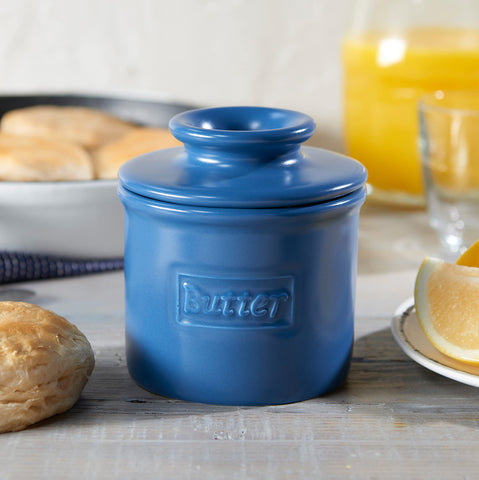 Butter Bell French ceramic butter dish in navy provides easy spreading