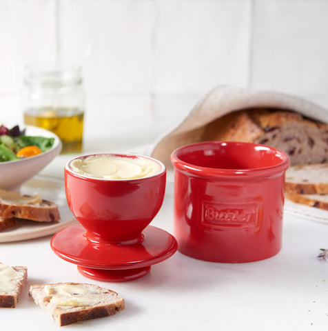 Glossy Maraschino Red Butter Bell finish stands out on a counter