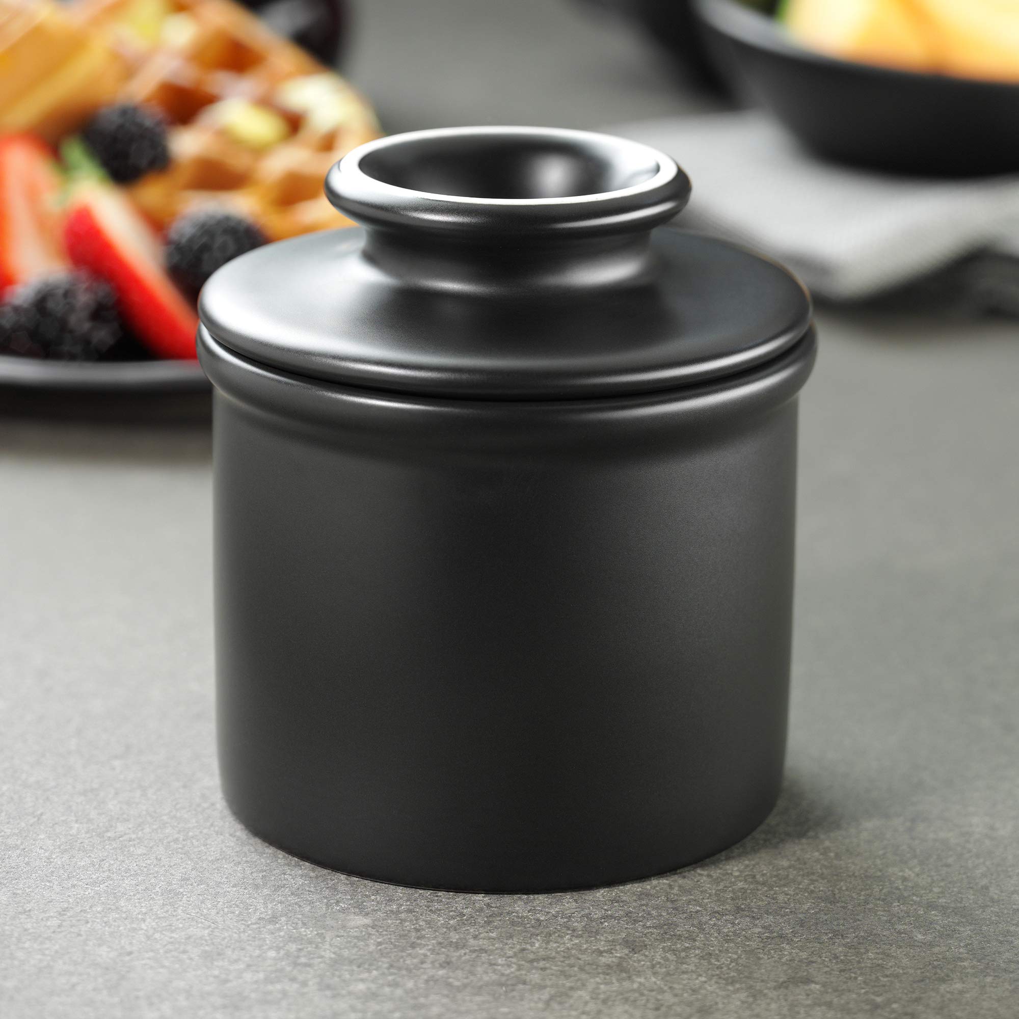 Butter Bell lid inverted shows airtight seal that preserves flavor and freshness.